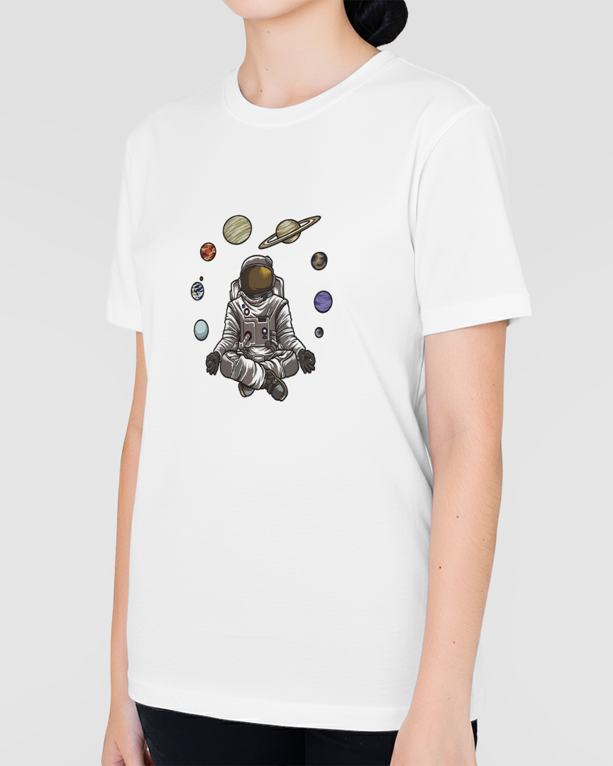 Camiseta Yoga com Planetas Astronauta Unissex