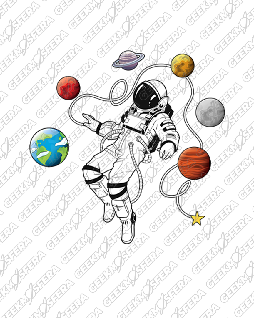 Camiseta Astronauta e Planetas Unissex