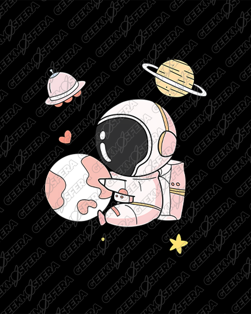 Camiseta Astronauta Cute e planeta terra Unissex