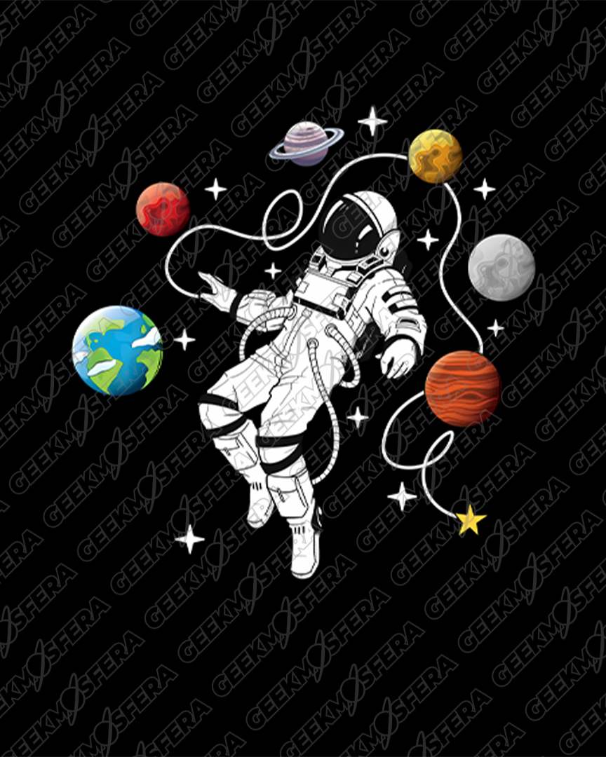 Camiseta Astronauta e Planetas Unissex