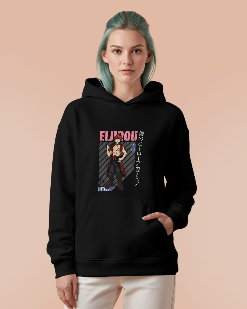 Moletom Canguru Boku No Hero Eijirou Kirishima Escrita Rosa Unissex
