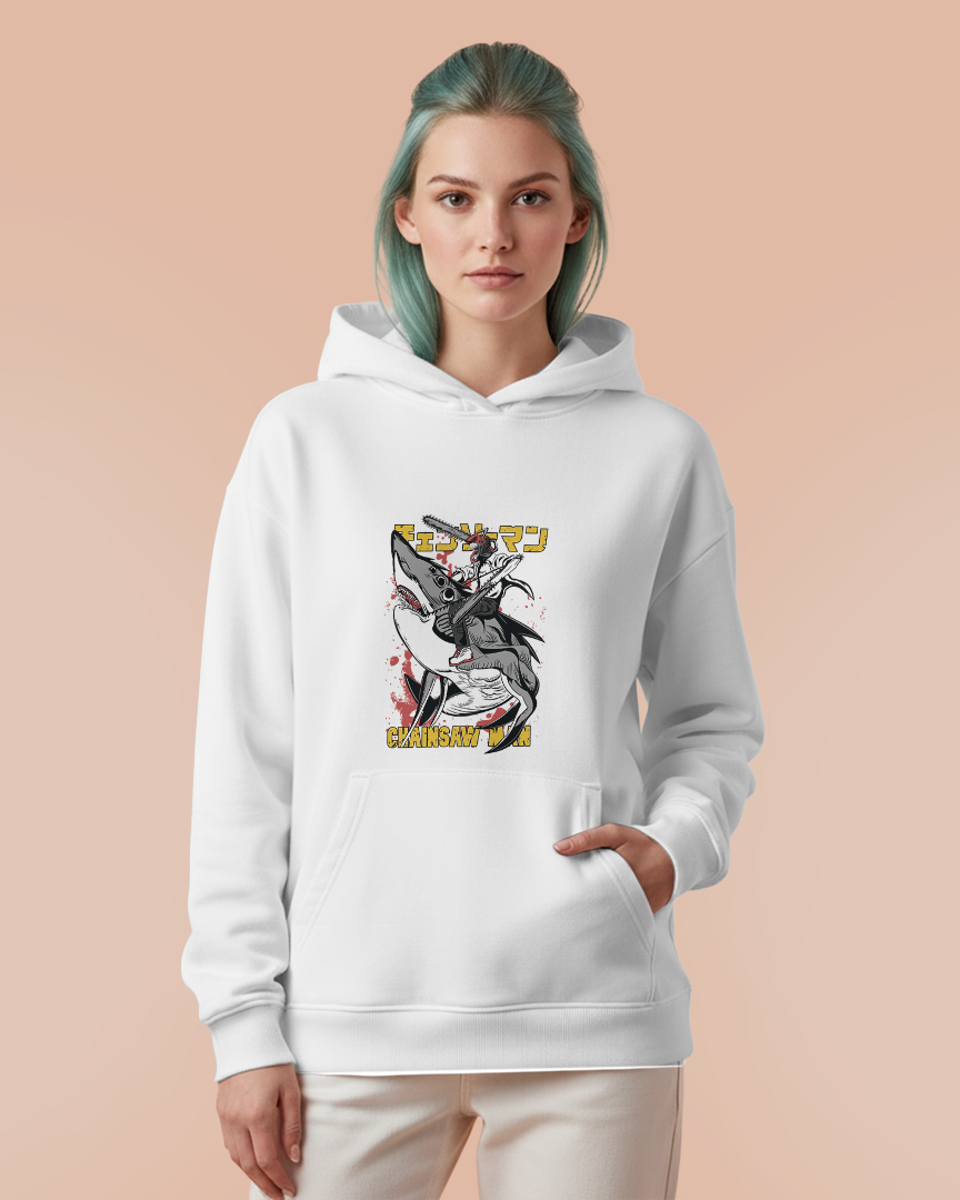 Moletom Canguru Chainsaw Man Tubarão Unissex